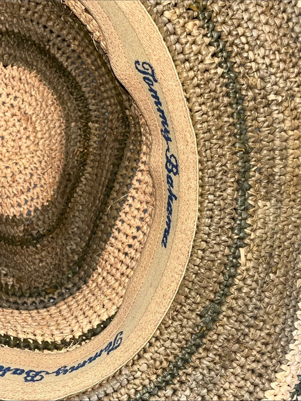 Woven Straw Sun Hat with Natural and Olive Tones / wired ends